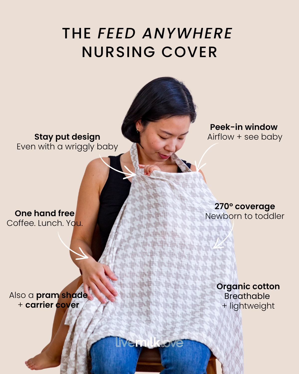 Feed Anywhere Nursing Cover - Houndstooth Neutral